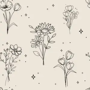 Cottage Skeletal Floral Pattern 1 Cottage Sketch